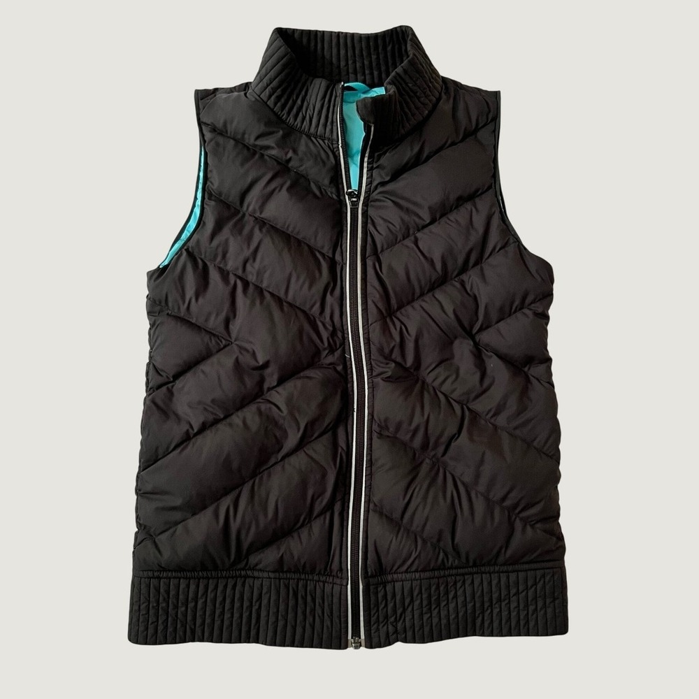 Ivivva Puffer Vest Brown Turquoise Chevron Quilted Full Zip Mock Neck Size 12